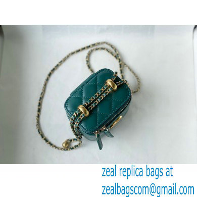 chanel Calfskin  &  Gold-Tone Metal GREEN SMALL VANITY WITH CHAIN ap2292